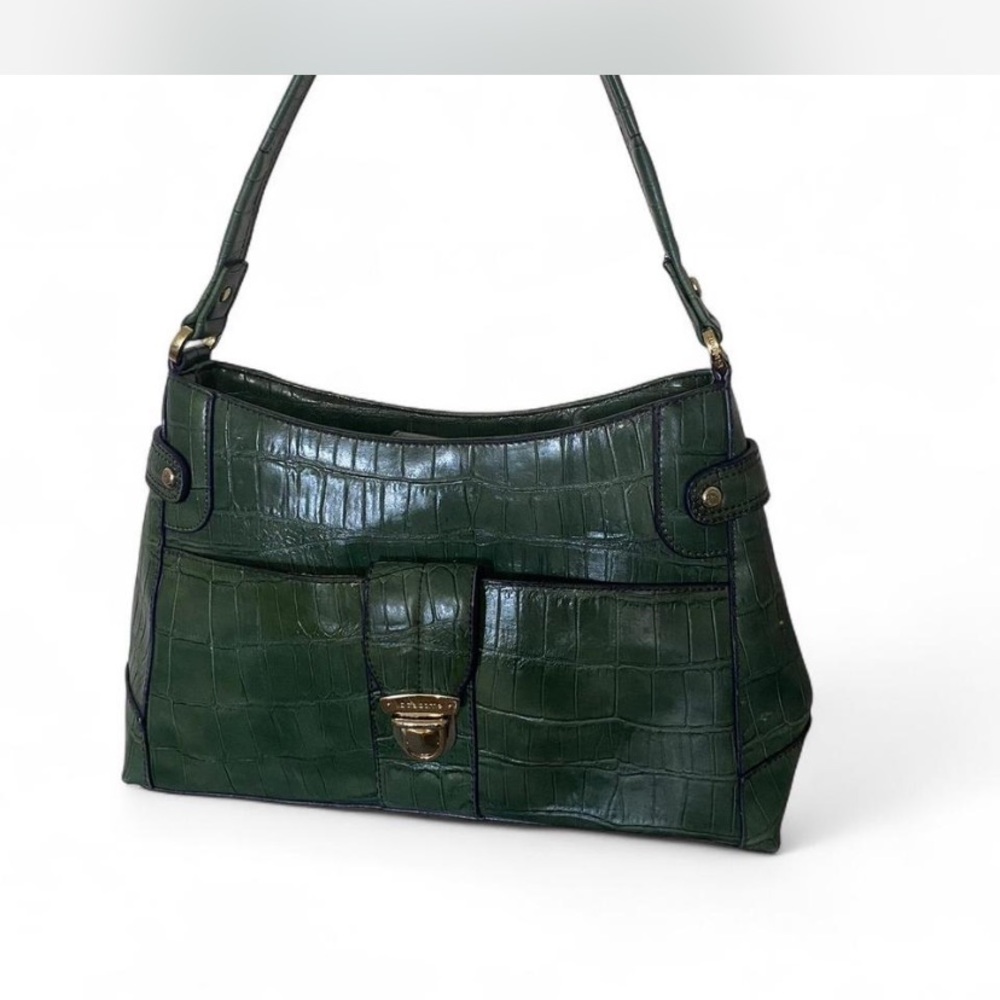 Liz Claiborne Green Embossed Leather Shoulder Bag